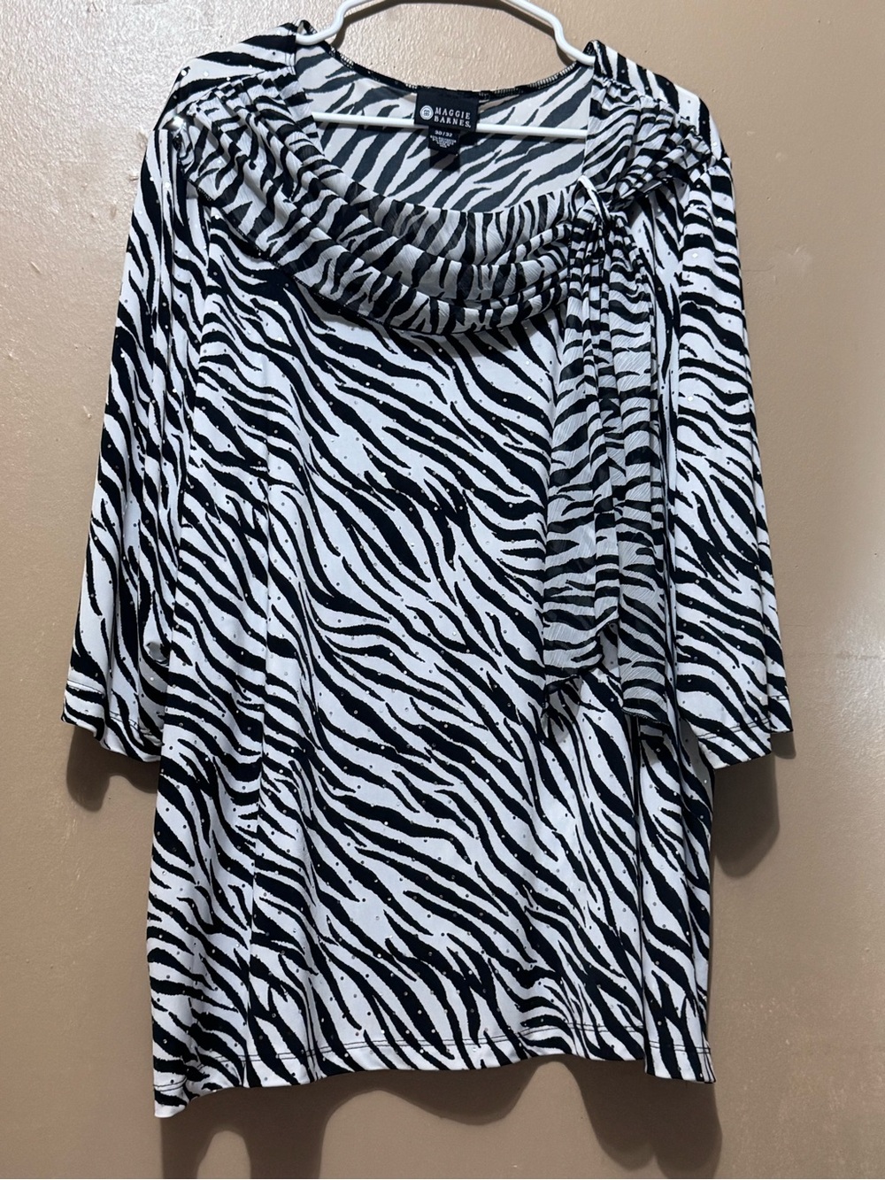 Maggie Barnes Black & White Zebra Print Cowl Neck Tunic Size 4x 30/32